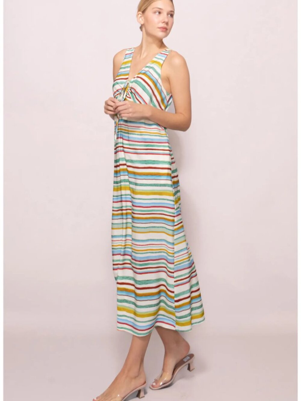 Nordstrom/ MELLODAY Stripe Sleeveless Linen Blend Dress Medium